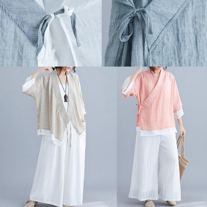 diy v neck half sleeve cotton linen clothes For Women nude blouses summer