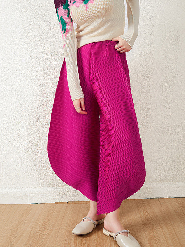 Wide Leg Loose Pleated High Waist Solid Color Tapered Pants
