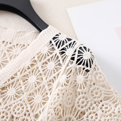 Crosa - Crochet Hollow-Out Short-Sleeve Cardigan