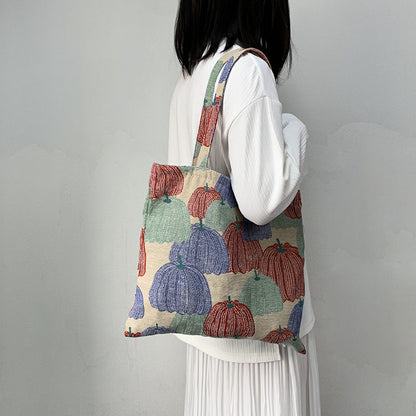 Vintage Pumpkin Embroidered Jacquard Canvas Bag