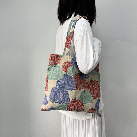Vintage Pumpkin Embroidered Jacquard Canvas Bag