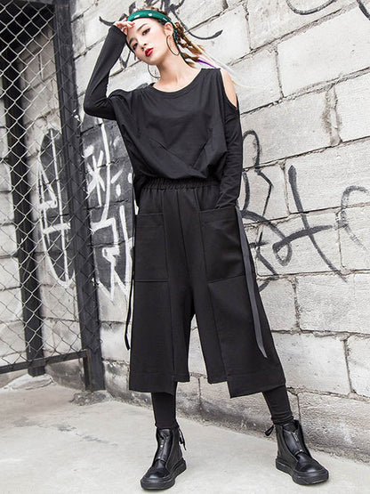 Casual Loose Asymmetric High Waisted Straight Leg Pants