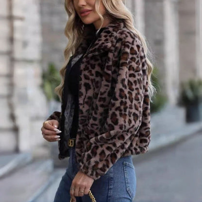 Leopard Print Long Sleeve Zip Jacket