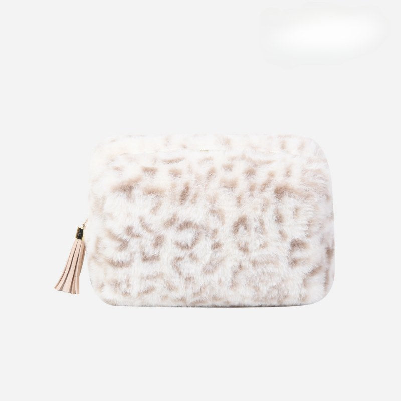 Leopard Print Plushed Large Capacity Makeup Bag