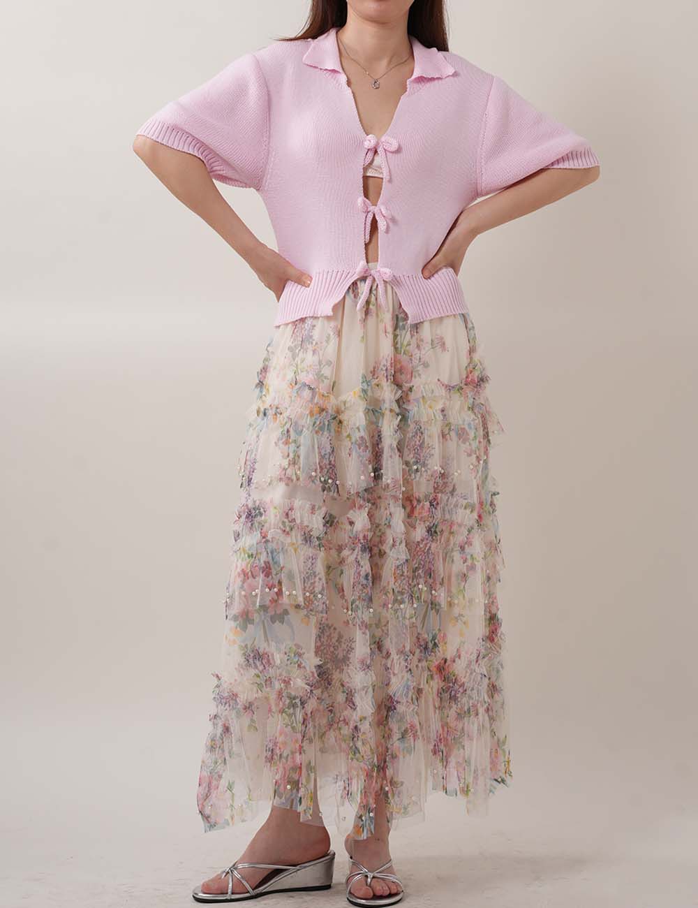 Sweet String Front Short Sleeves Knit Tops