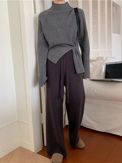 Urban Long Sleeves Split-Side Solid Color High-Neck Sweater Tops Pullovers
