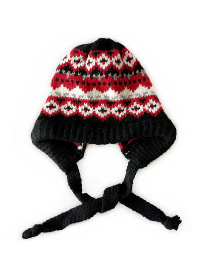 Haila - Bohemian Knitted Beanie with Earflaps &amp; Tasseled Ties