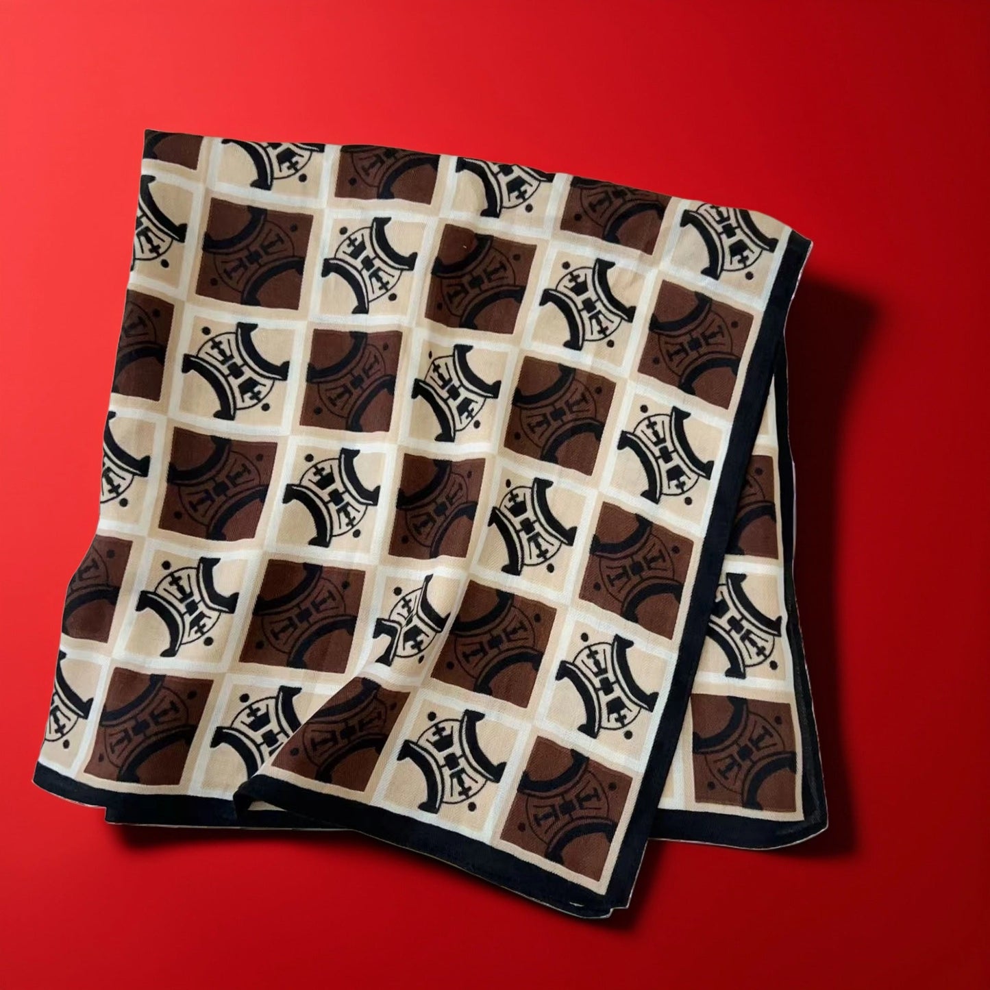 Scarvii - Letter-Print Checkered Polyester Scarf (65×65cm)