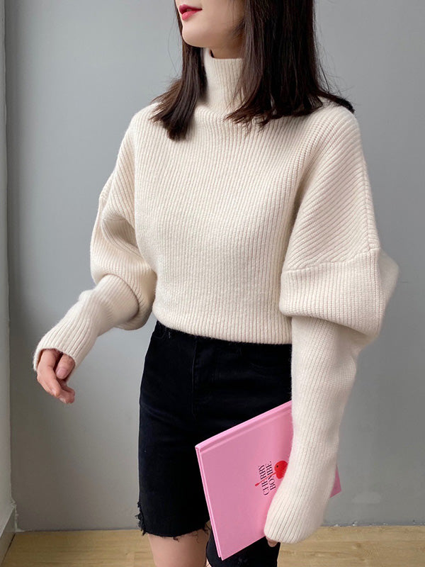 Casual Loose 6 Colors High-Neck Batwing Sleeves Sweater Top