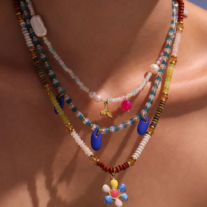 Bauai - Colorful Flat Bead Pendant Necklace - Elegant &amp; Charming