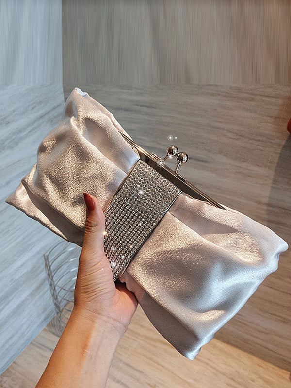 Chains Contrast Color Pleated Split-Joint Evening Bags&Clutches