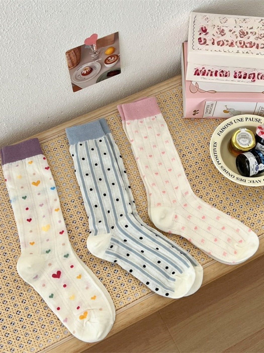Rufia - Cute Breathable Mid-calf Socks with Polka Dot