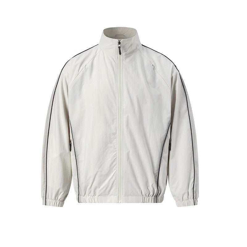 Color Block Stand Collar Loose Jacket