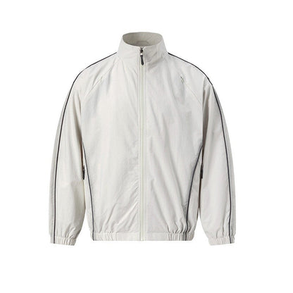 Color Block Stand Collar Loose Jacket