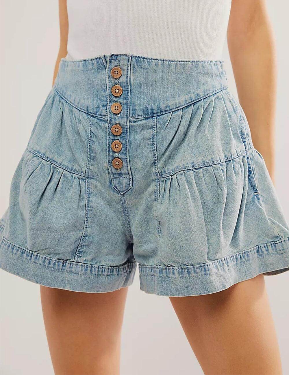 Sweet Solid Color Demin Shorts