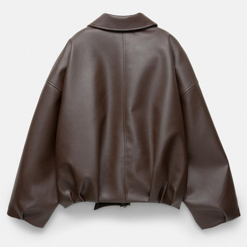 Loose Drop Shoulder Leather Jacket
