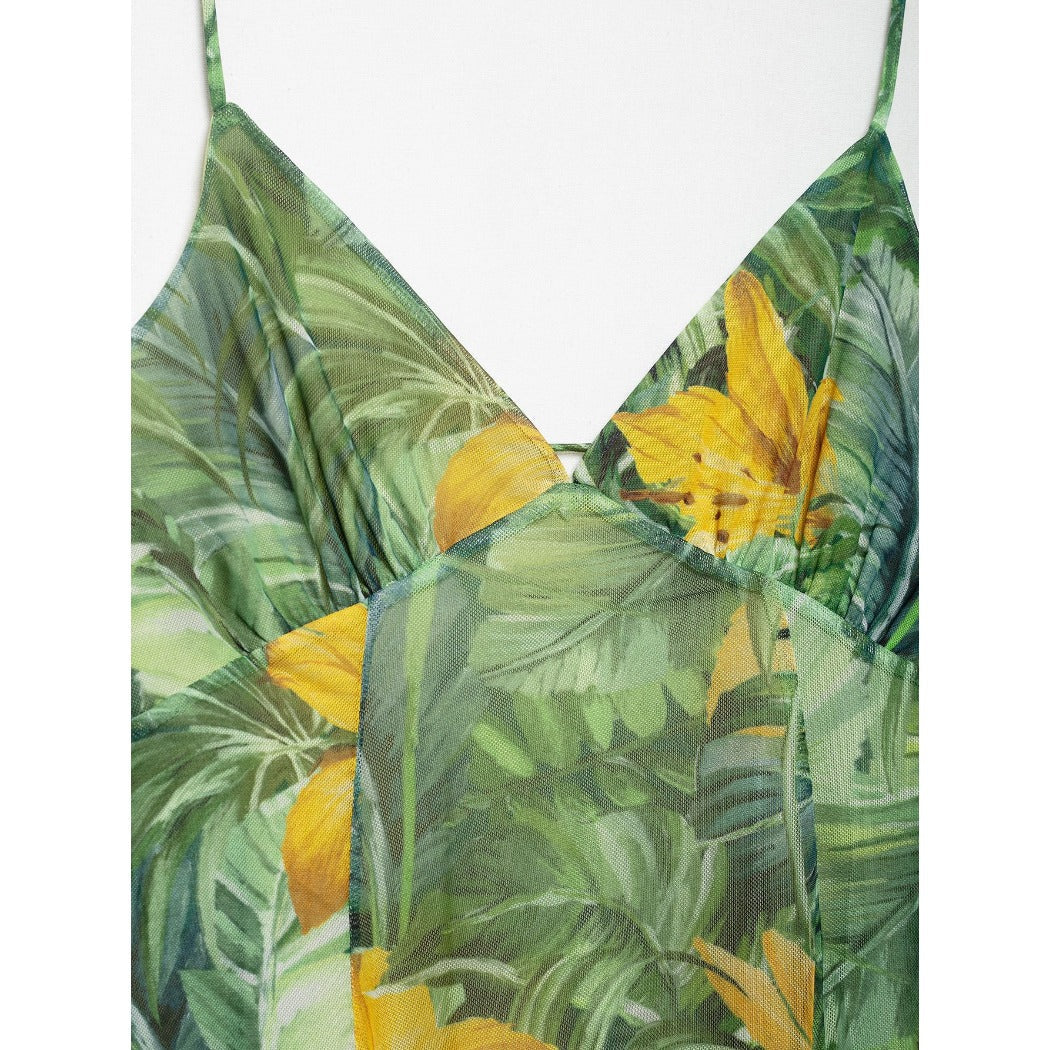 Troposa - Backless Mini Dress - Floral &amp; Leopard &amp; Leaf