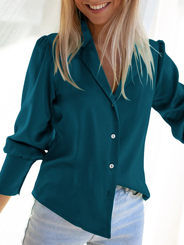Long Sleeves Loose Buttoned Lapel Blouses&Shirts Tops