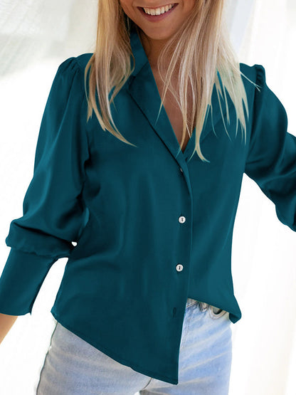 Long Sleeves Loose Buttoned Lapel Blouses&Shirts Tops