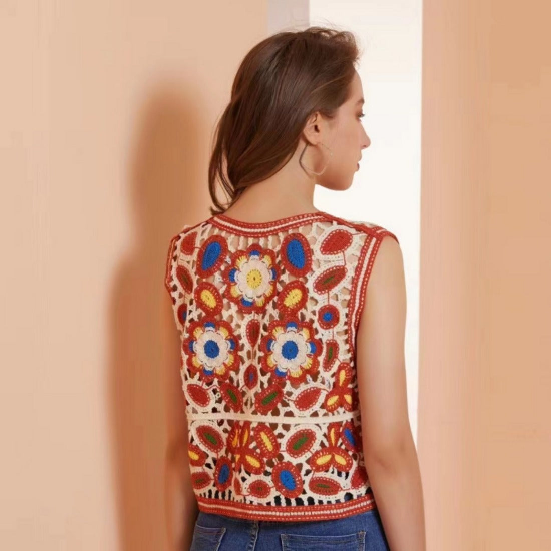 Crosa - Floral Hollow Knit Tank Top