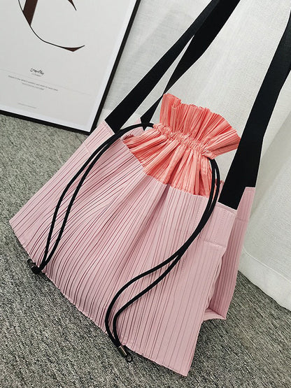 Contrast Color Drawstring Pleated Bags Accessories