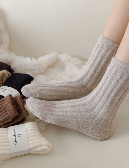 Solid Color Thicken Cashmere Plush Crew Socks