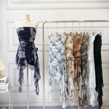 Vesty - Ruffled Asymmetrical Slim-Fit Bustier Dress
