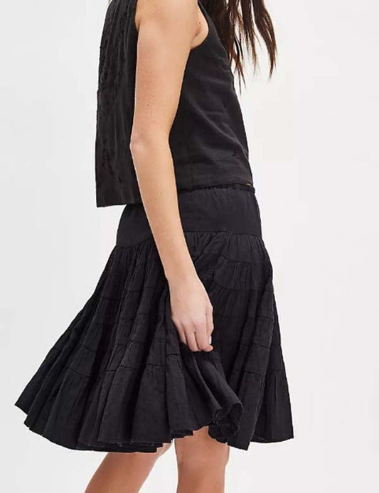 Solid Color Puffy String Midi Skirt