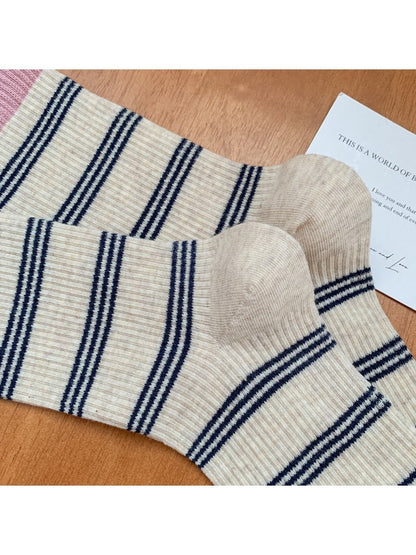 Rufia - Striped Breathable Mid-calf Socks for Women
