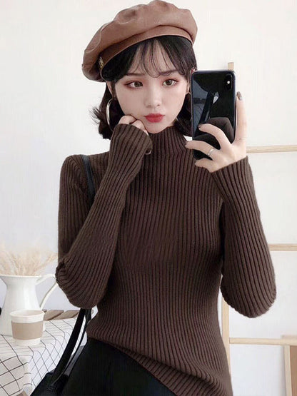 9 Colors Knitting Split-Joint Solid Color High-Neck Sweater