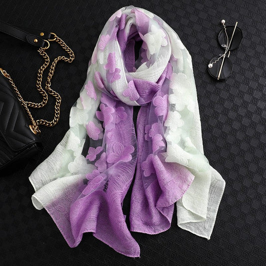 Women's Long Gradient Shawl: Sun-Protective Silk Scarf  Fashion Warm Neck Warmer
