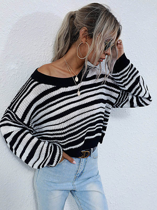 Urban Contrast Color Striped Round-Neck Sweater
