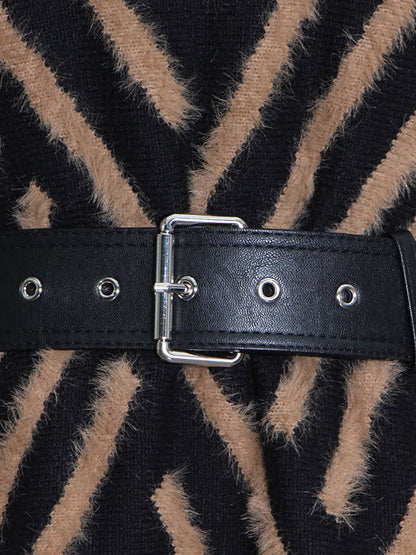 Urban Loose With Belted High-Neck Knitting Sweater