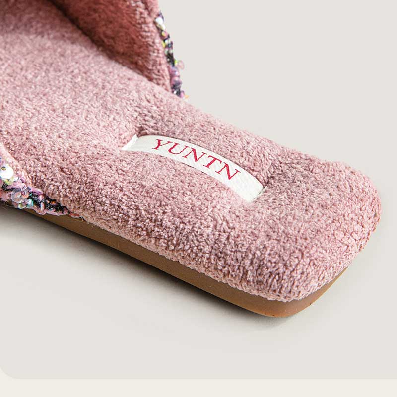 Elegant Sequins Plush Bow Knot Slippers