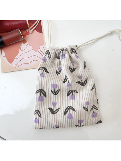 Cosbai - Floral Drawstring Pouch - Mini &amp; Portable