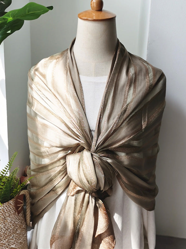 Contrast Colors Striped Light Maturity Silk Scarf&Shawl