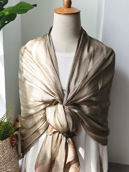 Contrast Colors Striped Light Maturity Silk Scarf&Shawl