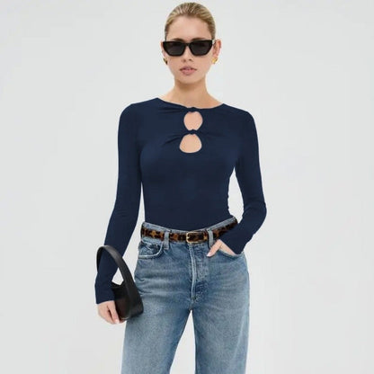Hollow Knot Solid Long Sleeve T-Shirt