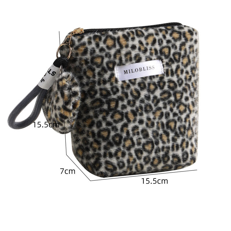 Fuzzy Leopard Print Portable Storage Bag