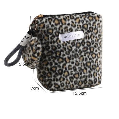 Fuzzy Leopard Print Portable Storage Bag