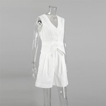 Solid Color Suit Vest Shorts Two-Piece Set
