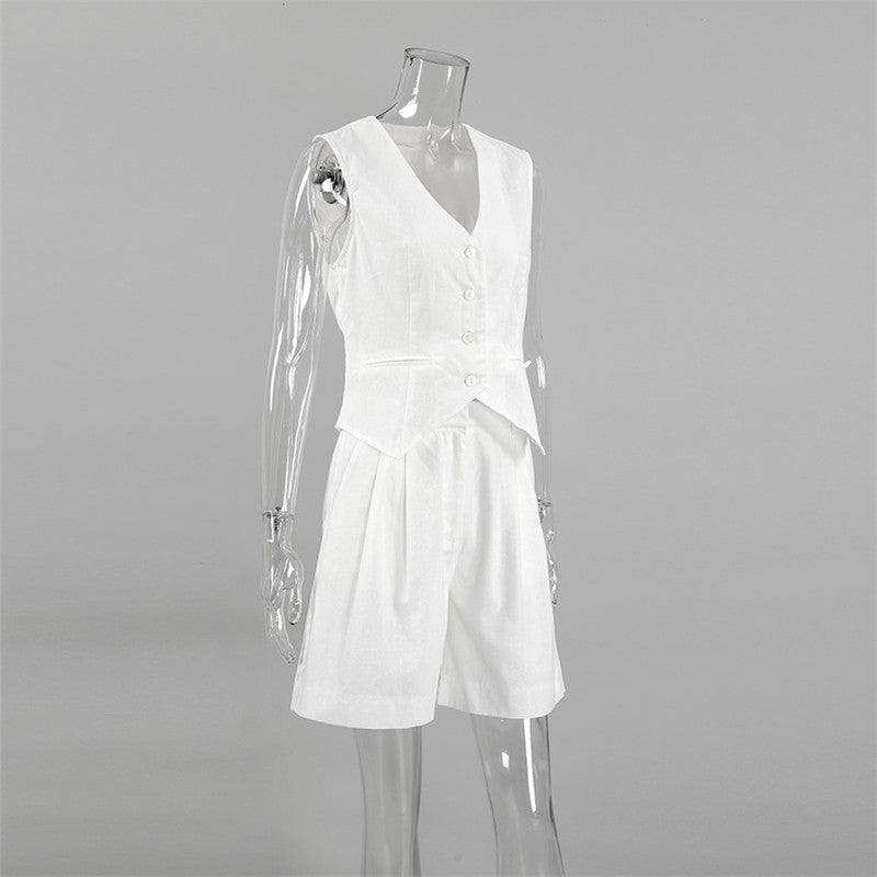Solid Color Suit Vest Shorts Two-Piece Set
