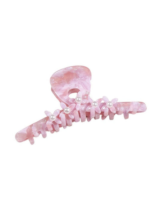 Clio - White-Beaded-Flower Hair Clip