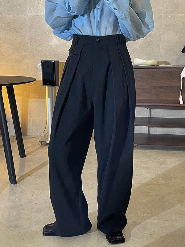 Original Simple Casual Loose Wide Legs Pleated Solid Color Pants