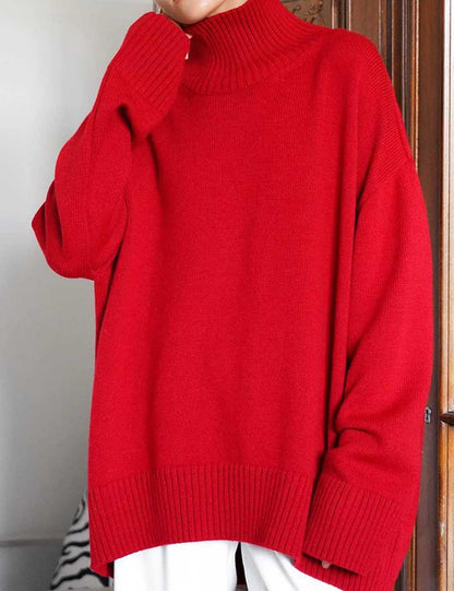 Casual High Neck Solid Color Pullover Sweater