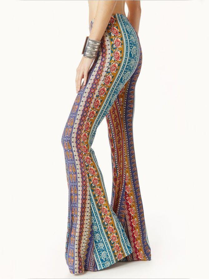 Tight-Fitting Buttocks Retro Rose Print Big Flared Pants