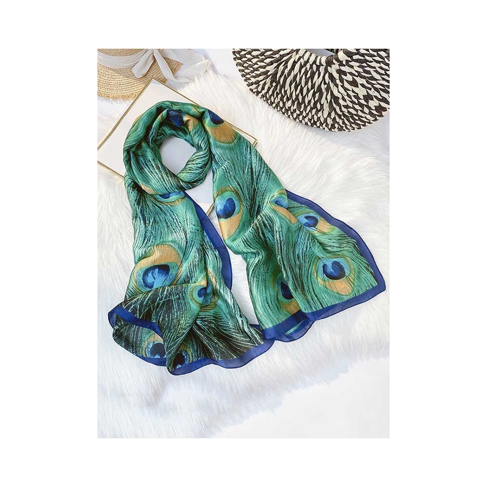 Peacock Feathers Print Silk Imitation Scarf