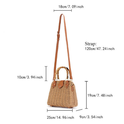 Cosbai - Vintage Woven Bag With Handles And Adjustable Strap