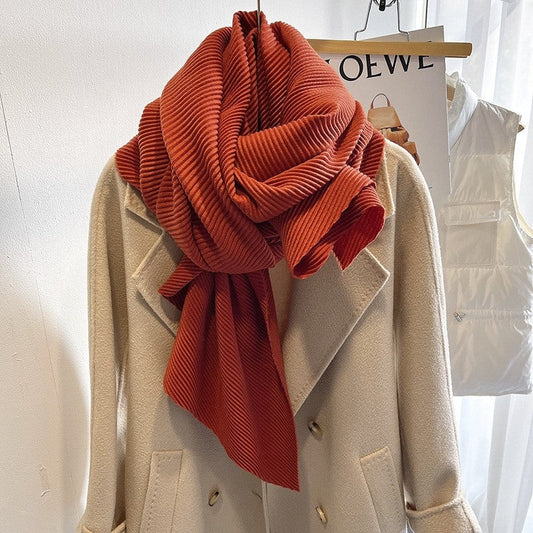 Solid Color Pleated Scarf