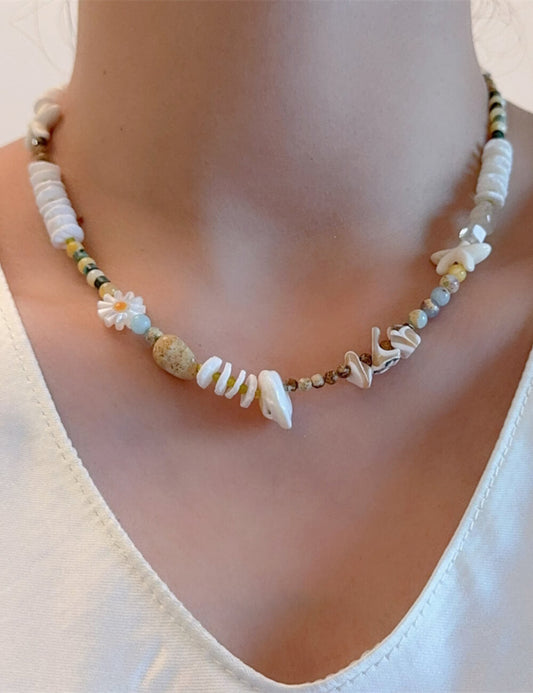 Trendy Irregular Natural Stone Beaded Choker Necklace